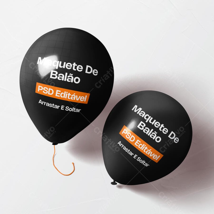 Mockup Balão Festa Preto Fundo Branco Editável