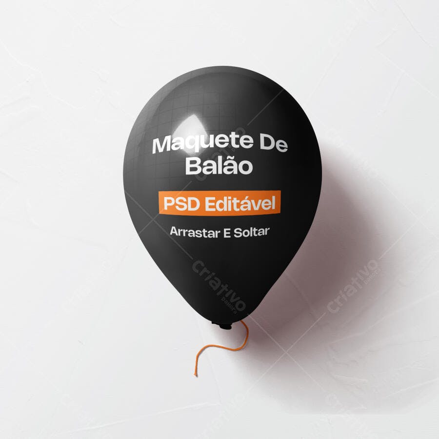 Mockup Balão Preto Flutuante Fundo Branco Editável