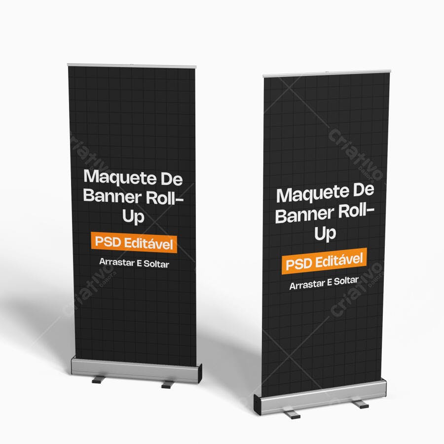 Mockup Banner Roll-Up Duplo Fundo Branco Editável