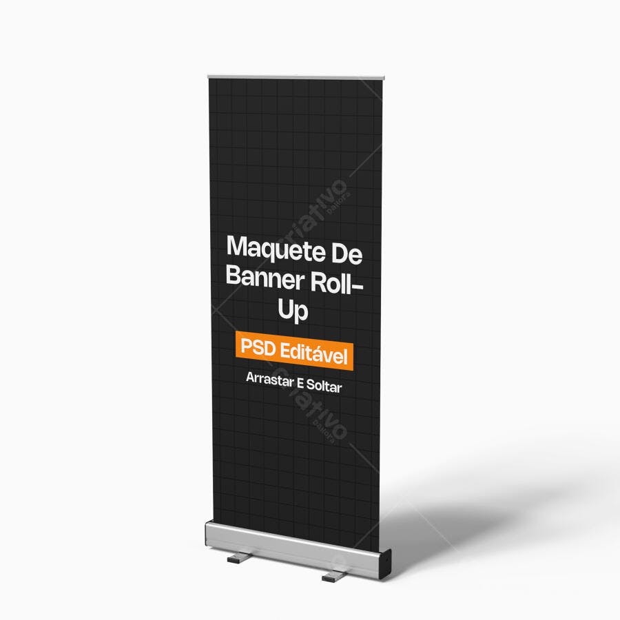 Mockup Banner Roll-Up Frontal Fundo Branco Editável