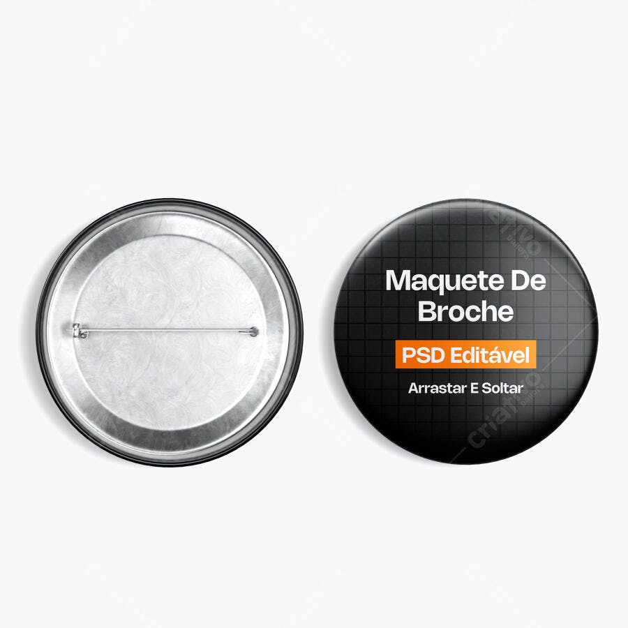 Mockup Broche Botton Redondo Frente Verso Fundo Branco Editável