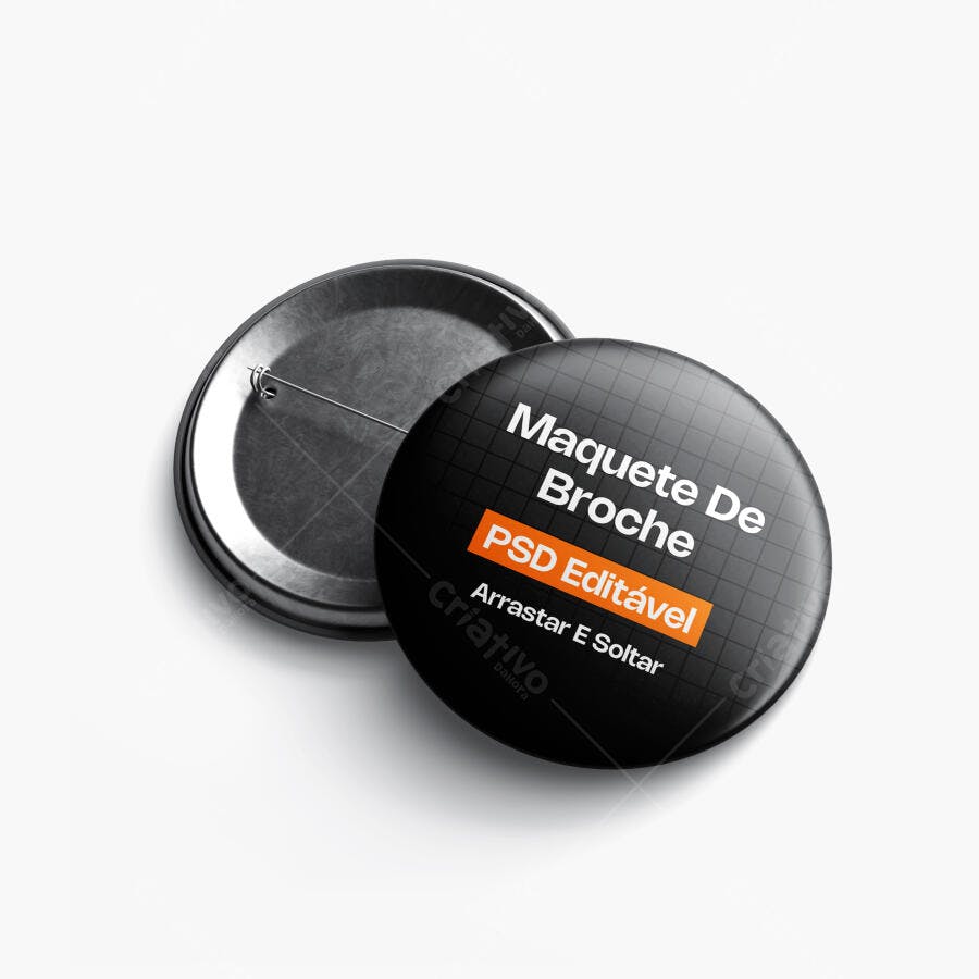 Mockup Broche Botton Redondo Metal Fundo Branco Editável