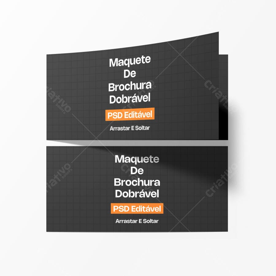 Mockup Brochura Dobrável Frente e Verso Fundo Branco Editável