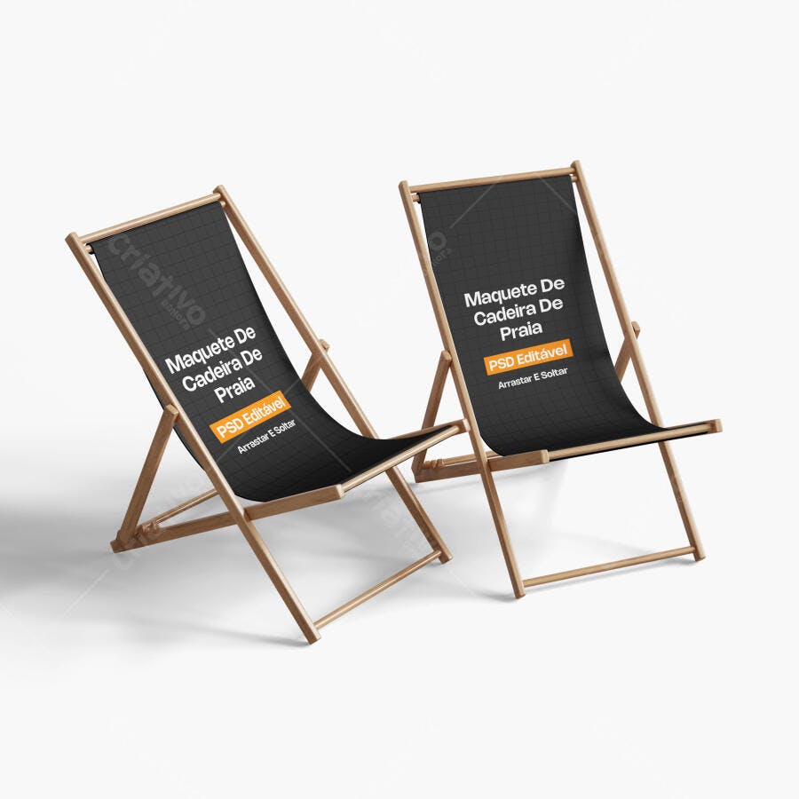 Mockup Cadeira de Praia Deck Chair Duas Unidades Editável