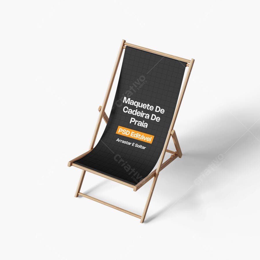 Mockup Cadeira de Praia Deck Chair Fundo Branco Editável