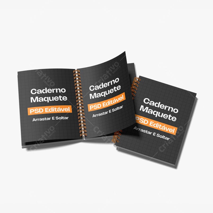 Mockup Caderno Espiral Capa Dura Fundo Branco Editável