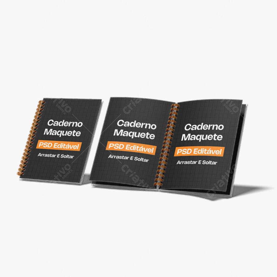Mockup Caderno Espiral Capa Dura Fundo Branco Editável
