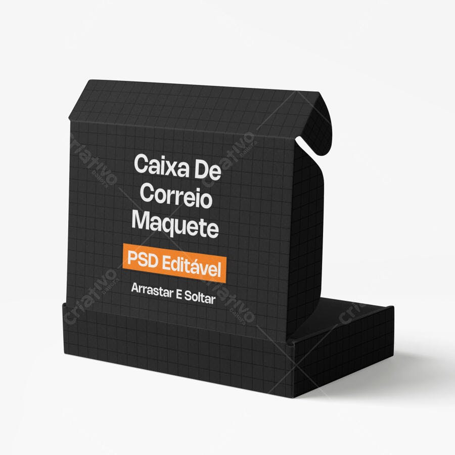 Mockup Caixa Correio Papel Preto Fundo Branco Editável