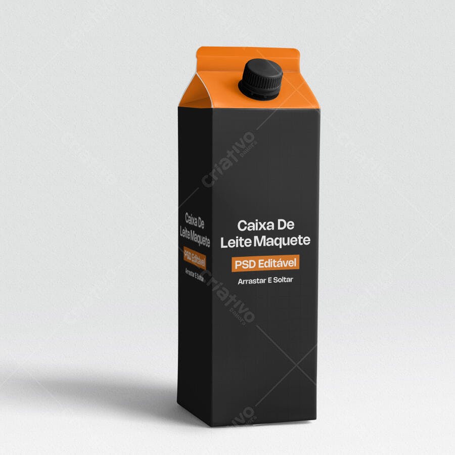 Mockup Caixa de Leite Tetra Pak Frontal Fundo Branco Editável