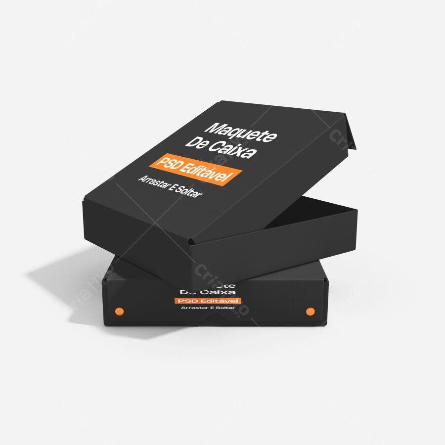 Mockup Caixa Preta Aberta e Fechada Fundo Branco Editável