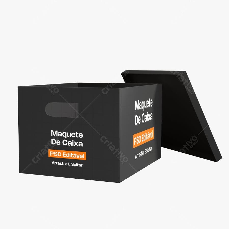 Mockup Caixa Preta Aberta Fundo Branco Editável
