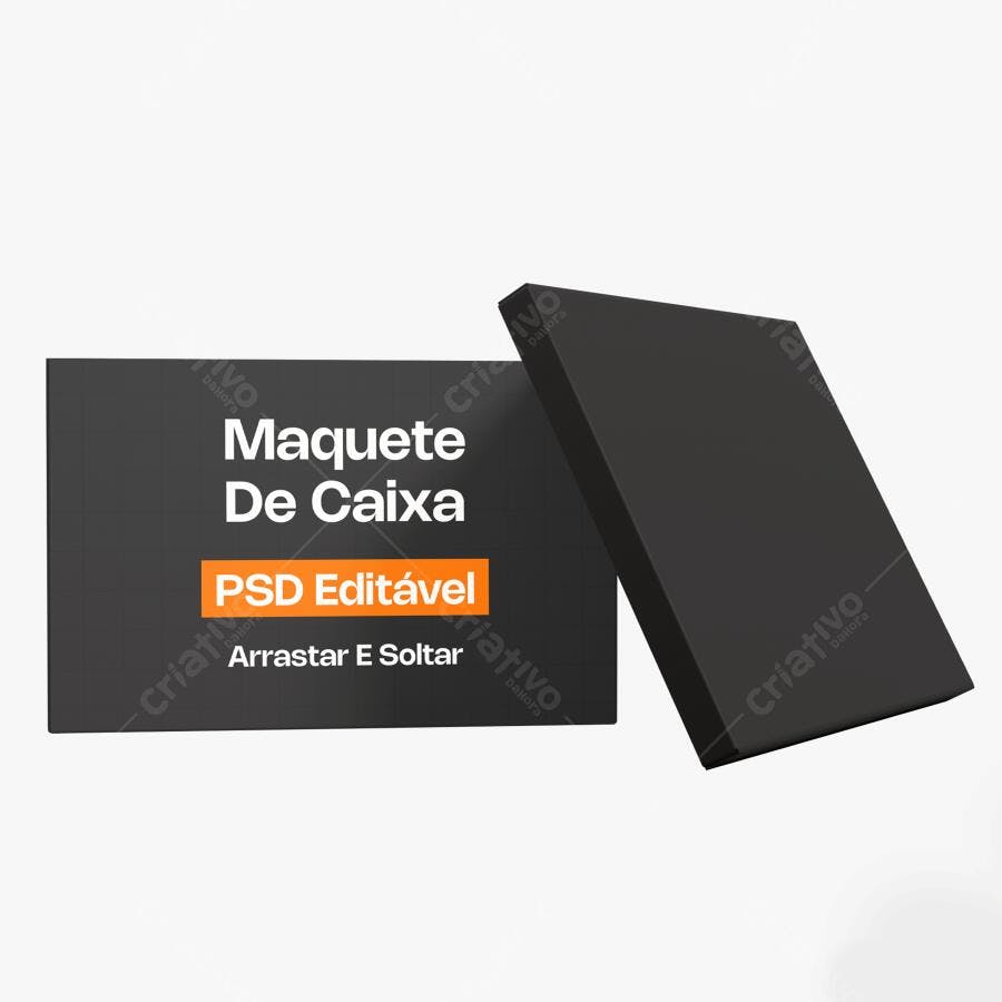 Mockup Caixa Retangular Preta Fundo Branco Frontal Editável