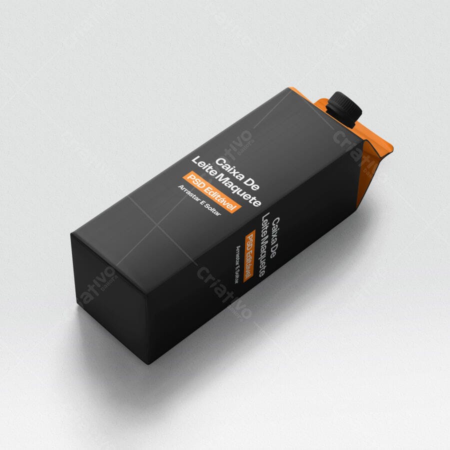 Mockup Caixa Tetra Pak Leite Suco 3/4 Fundo Branco Editável