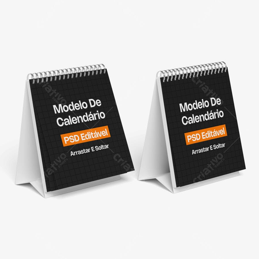 Mockup Calendário de Mesa Espiral Frontal Fundo Branco Editável