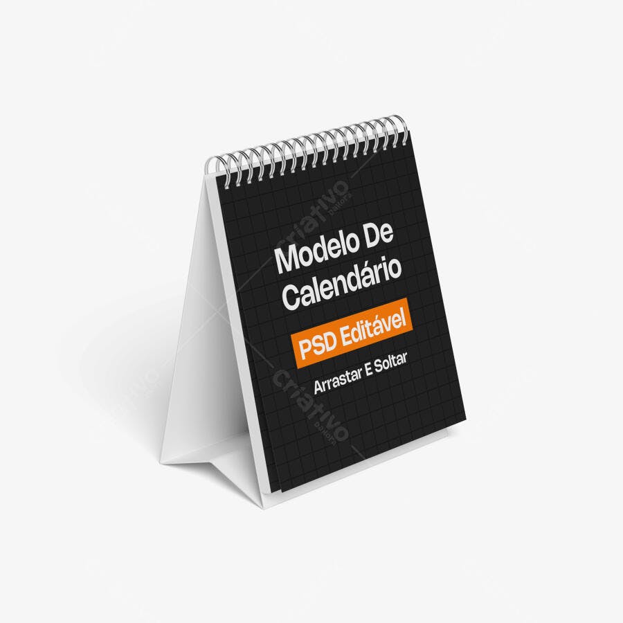 Mockup Calendário de Mesa Espiral Fundo Branco Editável