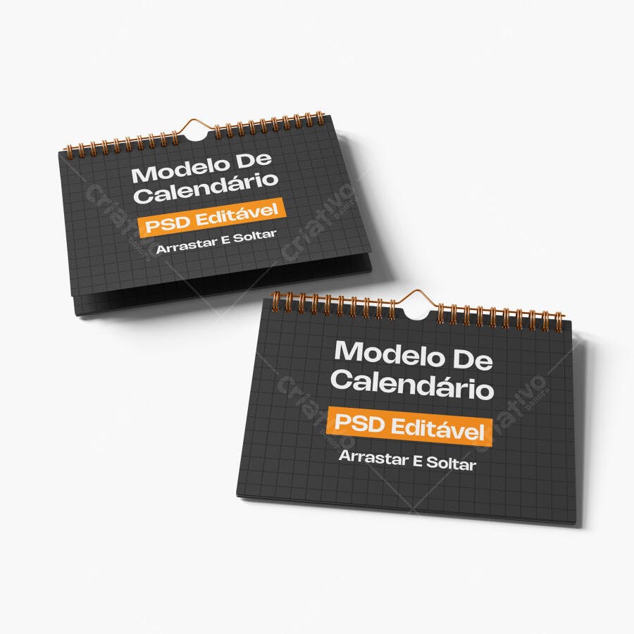 Mockup Calendário de Mesa Horizontal Fundo Branco Editável