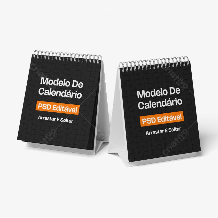 Mockup Calendário de Mesa Papel Fundo Branco Editável