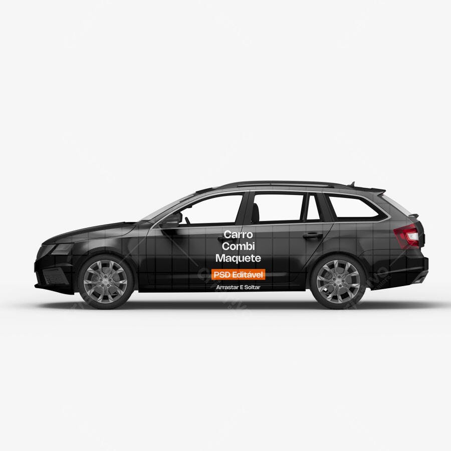 Mockup Carro Combi Lateral Fundo Branco Editável