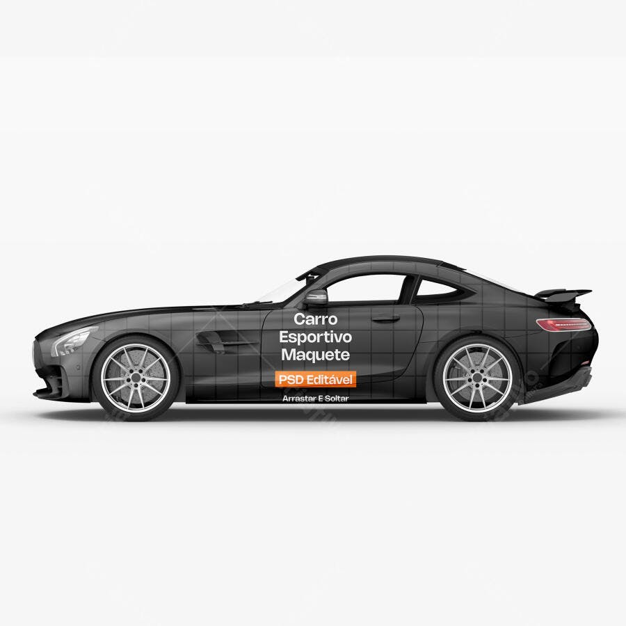 Mockup Carro Esportivo Lateral Fundo Branco Editável