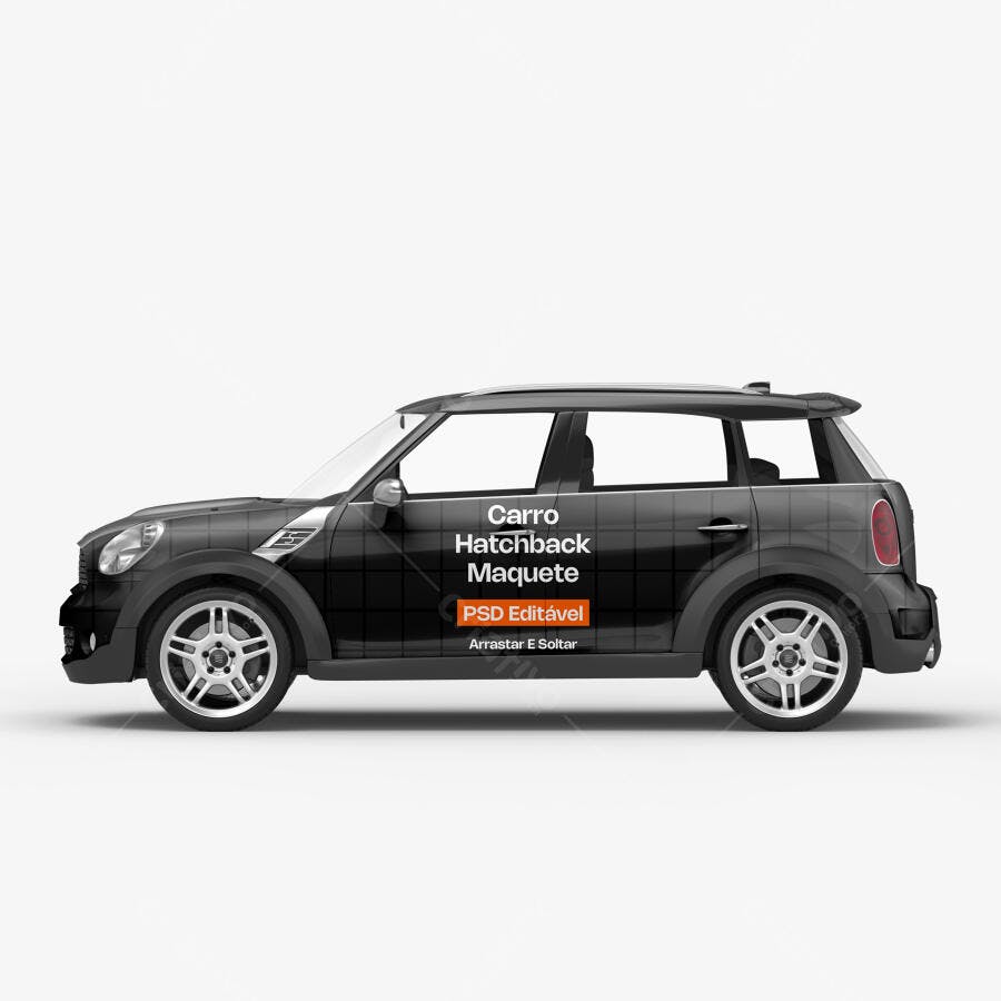 Mockup Carro Hatchback Lateral Fundo Branco Editável