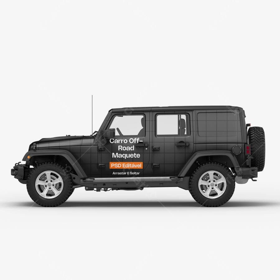 Mockup Carro Off-Road Lateral Preto Fundo Branco Editável