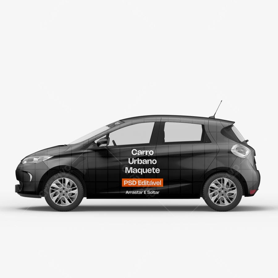 Mockup Carro Urbano Lateral Fundo Branco Editável