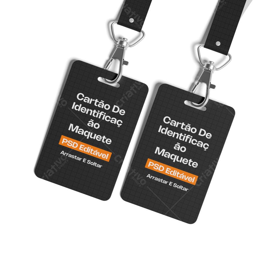 Mockup Cartão de Identificação Crachá com Cordão Editável