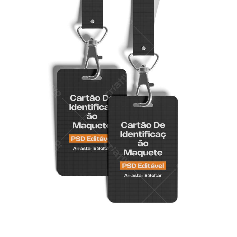 Mockup Cartão de Identificação Crachá Fundo Branco Editável