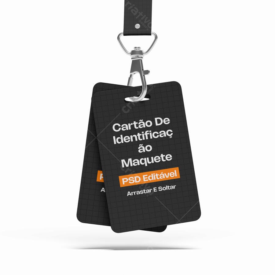 Mockup Cartão Identificação Crachá Vertical Fundo Branco Editável