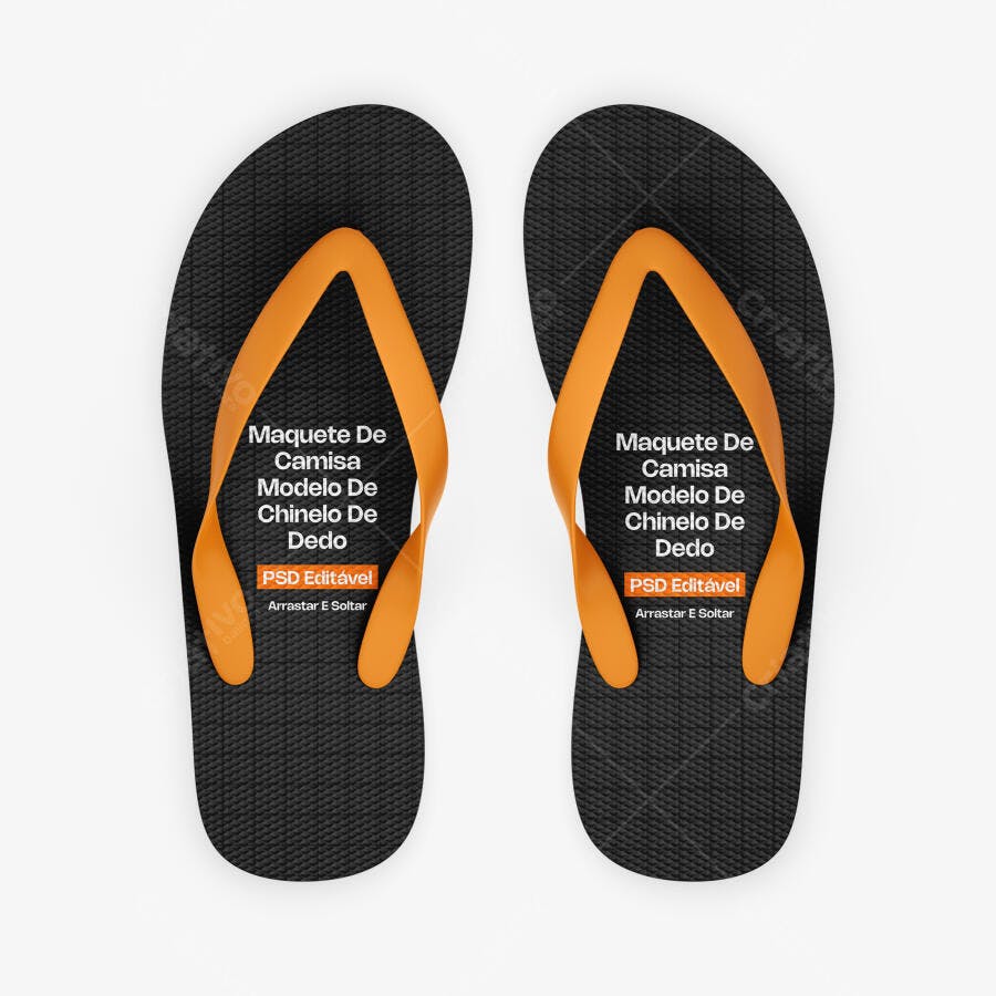 Mockup Chinelo Dedo Preto Alça Laranja Vista Superior Editável