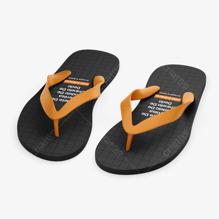 Mockup Chinelo Par Preto Laranja Vista Superior Editável