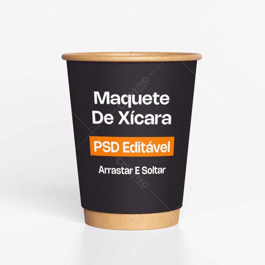 Mockup Copo Café Descartável Papel Kraft Fundo Branco Editável