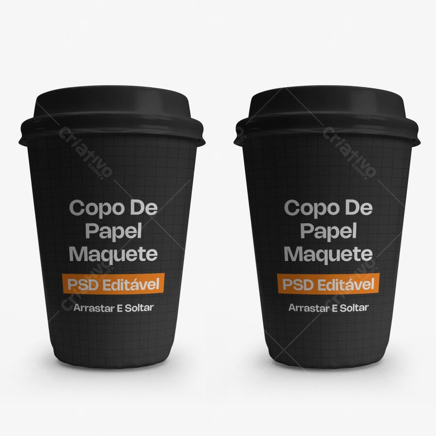 Mockup Copo de Papel Café Frontal Fundo Branco Editável