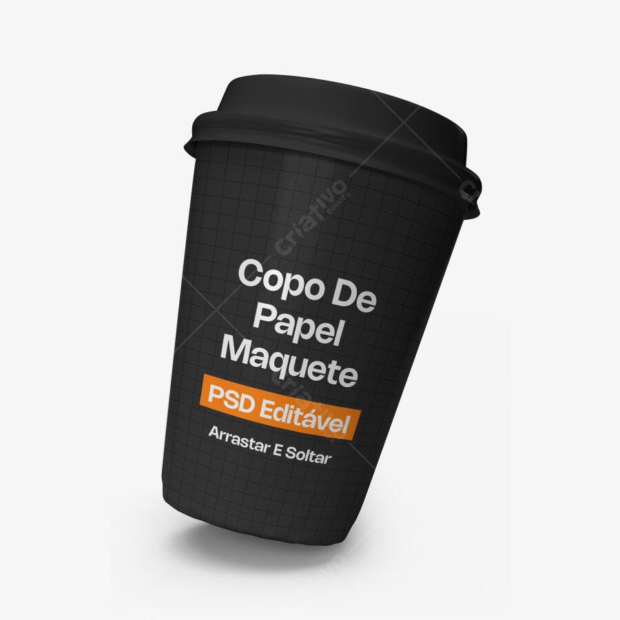 Mockup Copo de Papel Café Preto Flutuante Editável