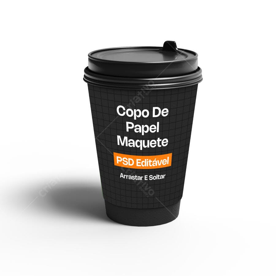 Mockup Copo de Papel Café Preto Fundo Branco Editável
