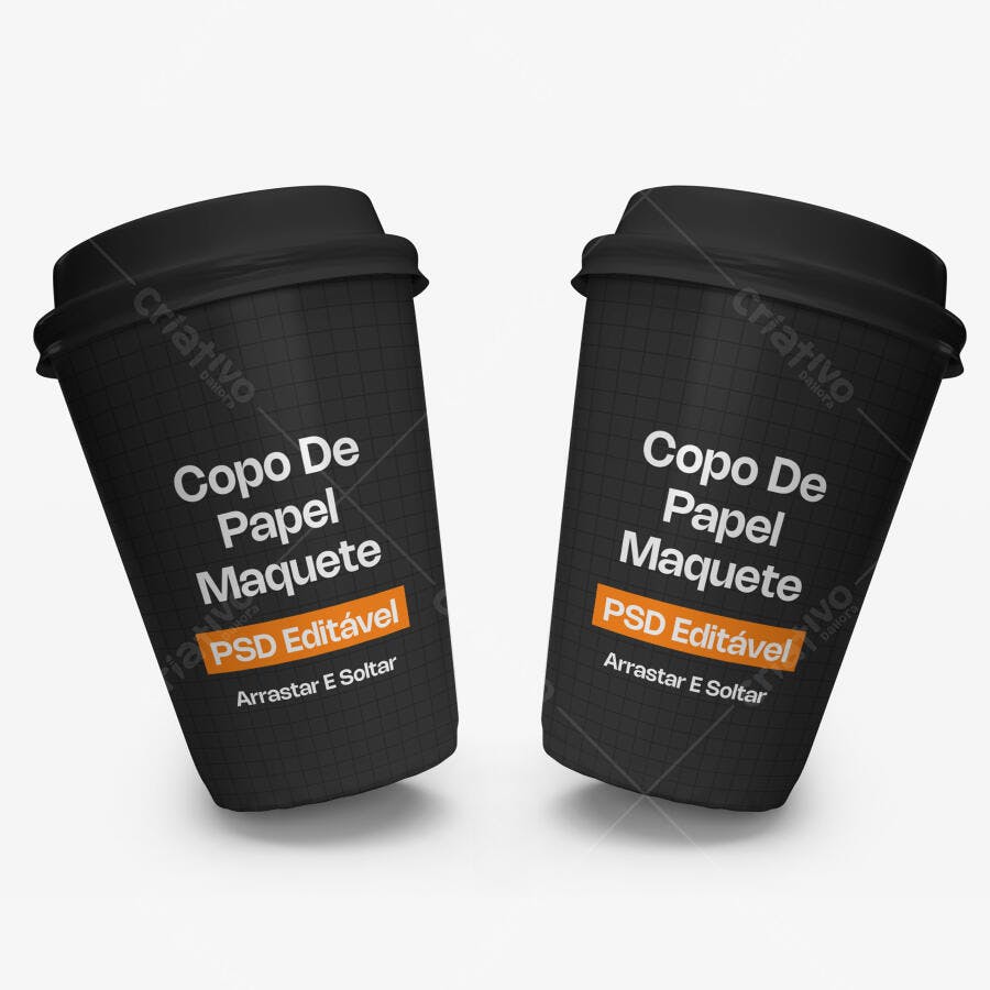 Mockup Copo de Papel Café Preto Fundo Branco Editável