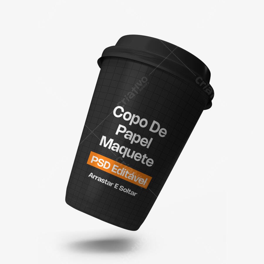 Mockup Copo Papel Café Flutuante Fundo Branco Editável