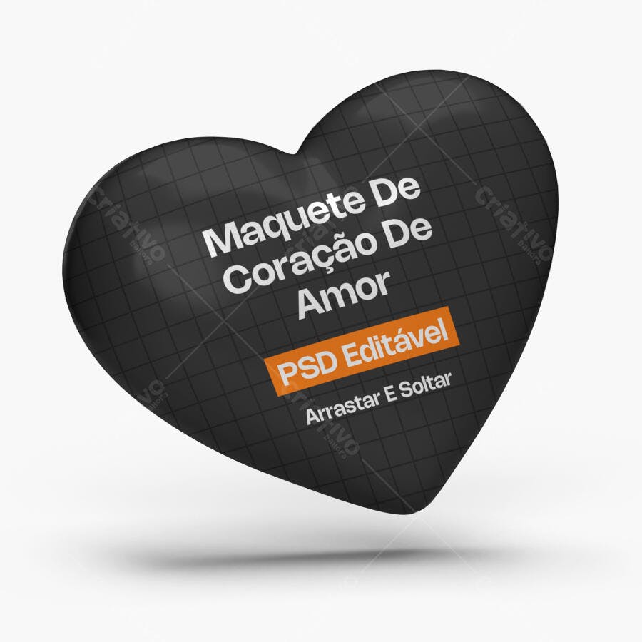 Mockup Coração Amor 3D Flutuante Fundo Branco Editável