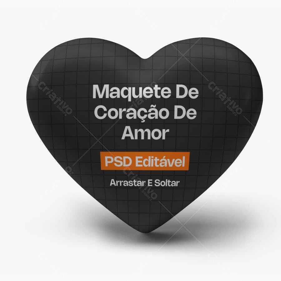 Mockup Coração Amor 3D Frontal Fundo Branco Editável