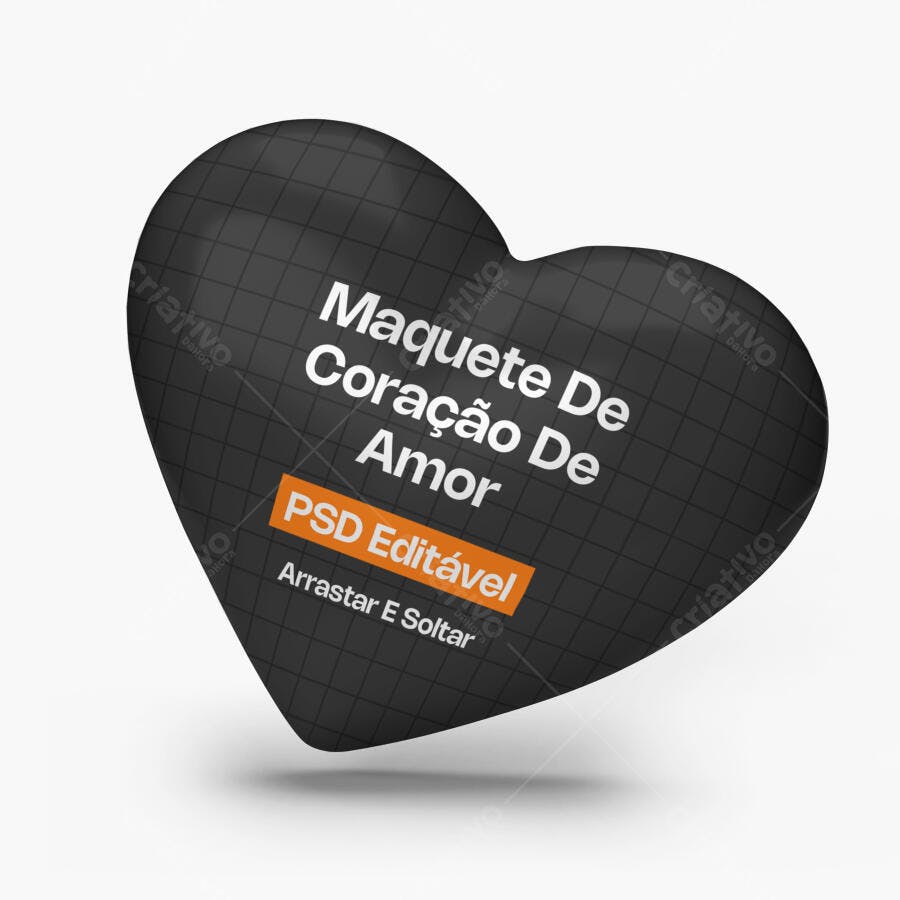 Mockup Coração Amor 3D Fundo Branco Editável