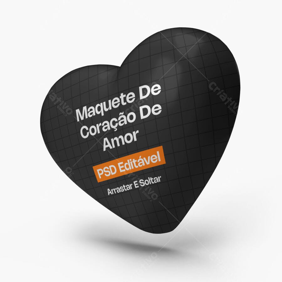 Mockup Coração Amor 3D Fundo Branco Editável