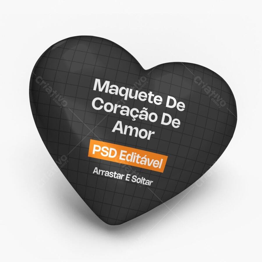 Mockup Coração Amor 3D Fundo Branco Editável