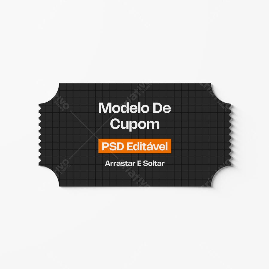 Mockup Cupom Desconto Ticket Fundo Branco Editável