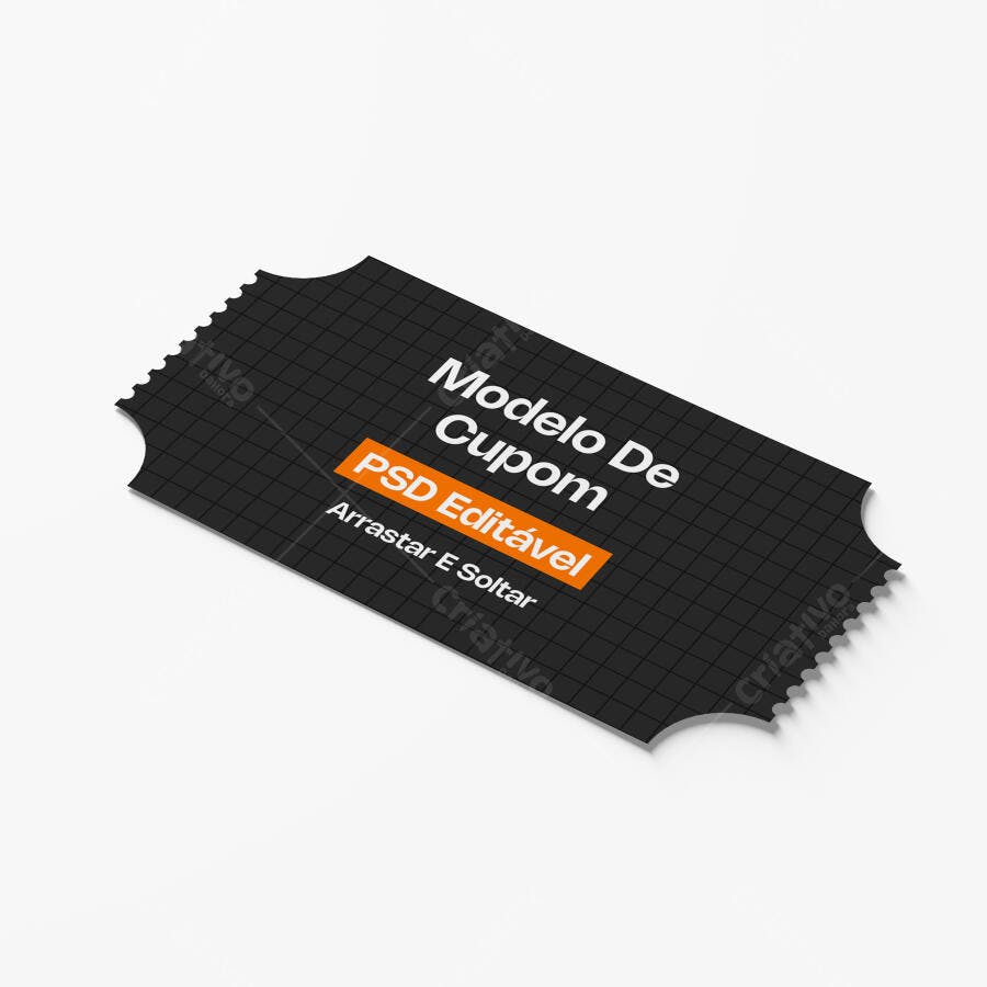 Mockup Cupom Ticket Bilhete Fundo Branco Editável