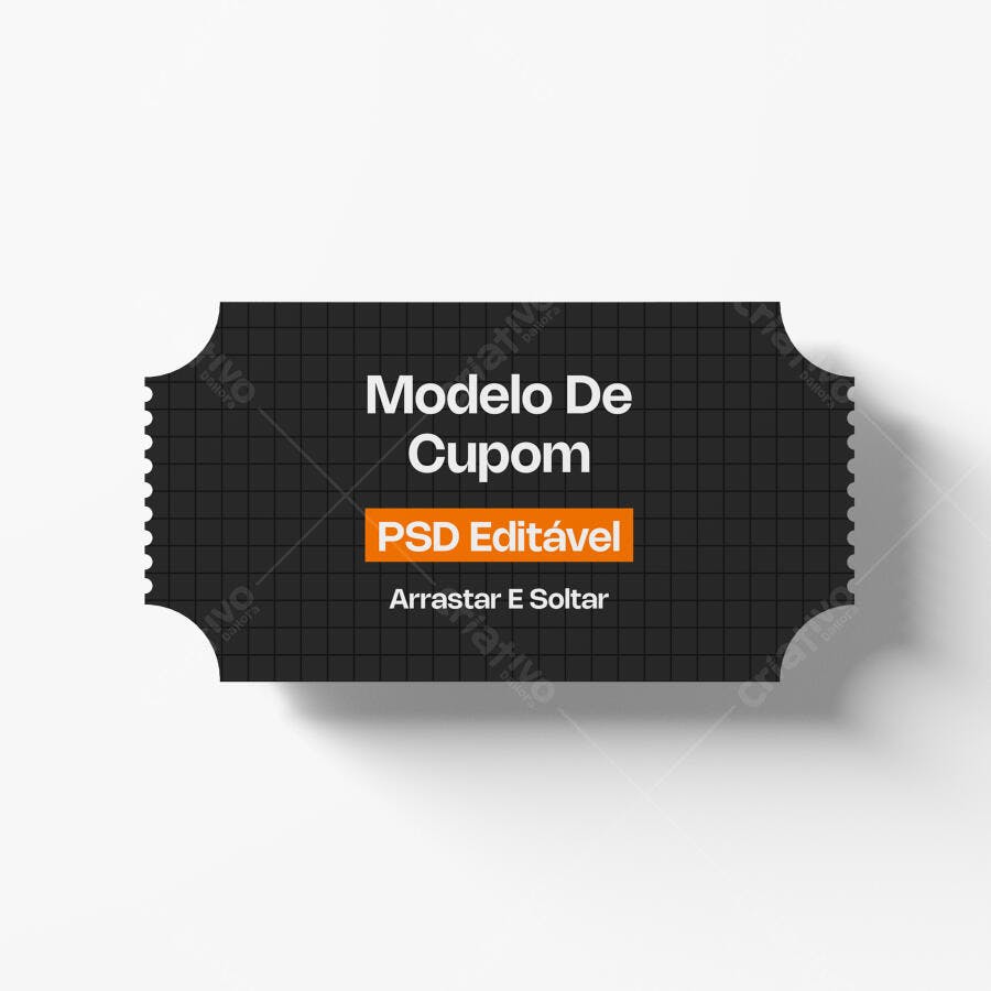 Mockup Cupom Ticket Horizontal Fundo Branco Editável