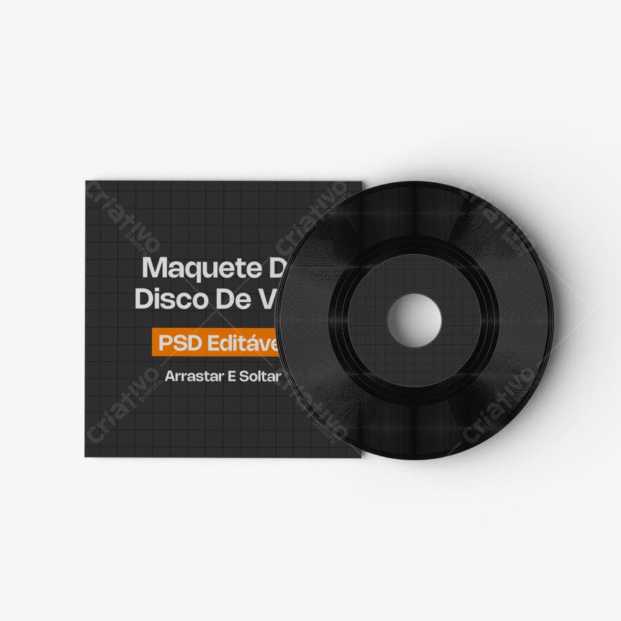Mockup Disco Vinil Capa Vista Superior Fundo Branco Editável