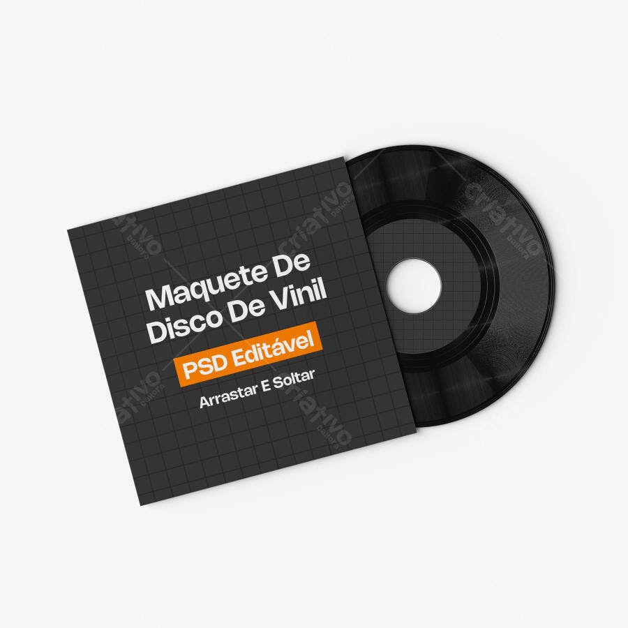 Mockup Disco Vinil Capa Vista Superior Fundo Branco Editável