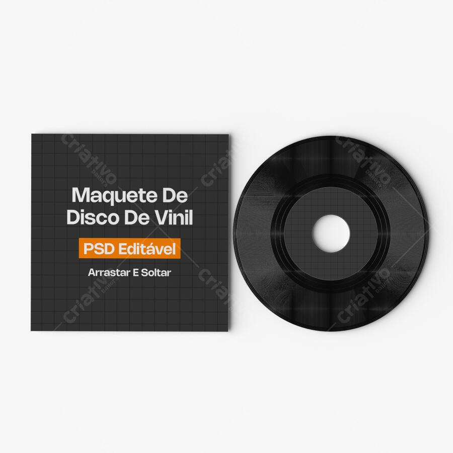 Mockup Disco Vinil Capa Vista Superior Fundo Branco Editável