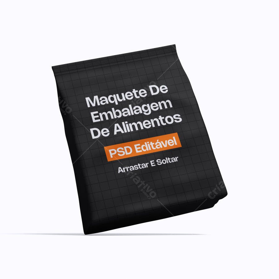 Mockup Embalagem Alimentos Saco Preto Flutuante Editável