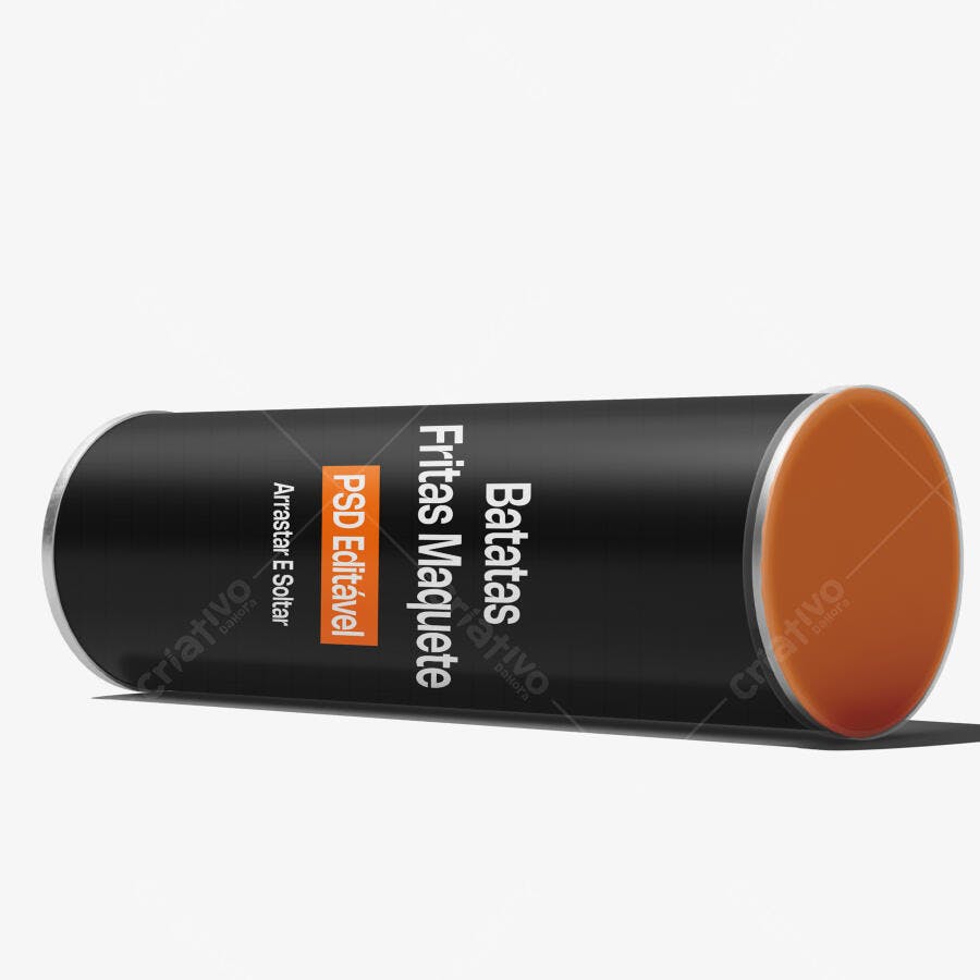 Mockup Embalagem Cilindro Batata Frita Deitada Fundo Branco Editável
